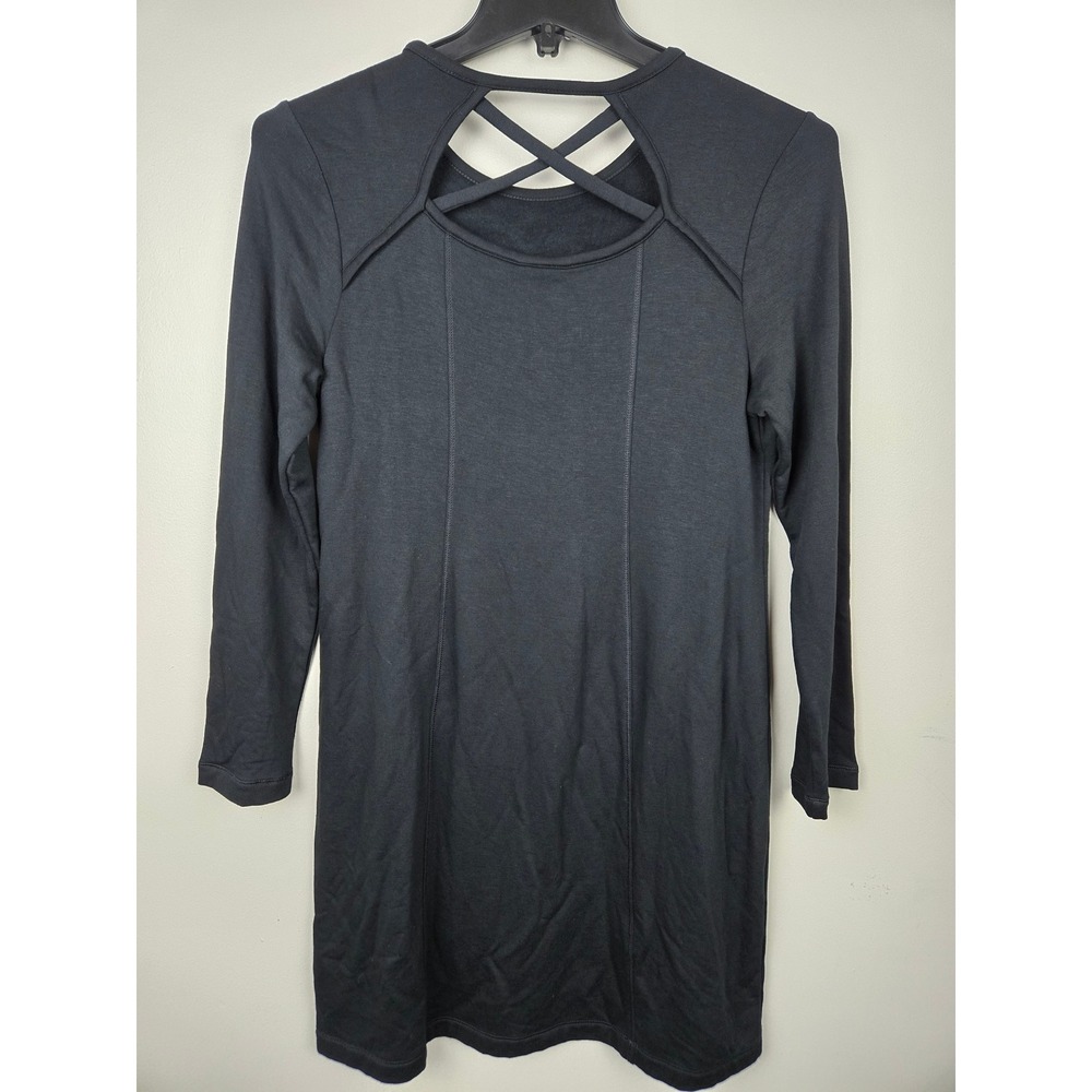 J Jill Fit Black Long Sleeve Criss Cross Back Athletic Dress Size Medium - Picture 7 of 8